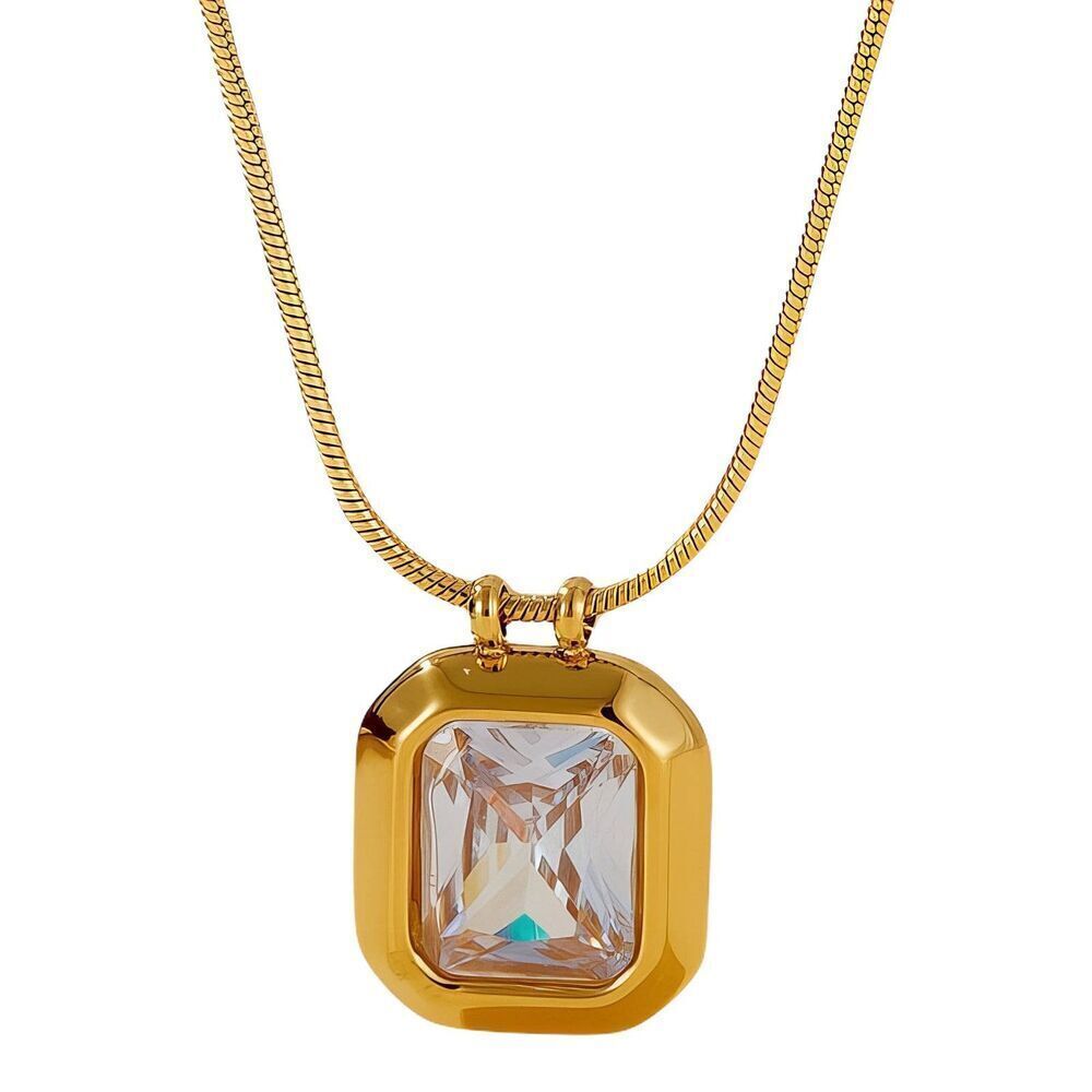 18K Gold Plated Women's Statement Necklace Square Cubic Zirconia Pendant